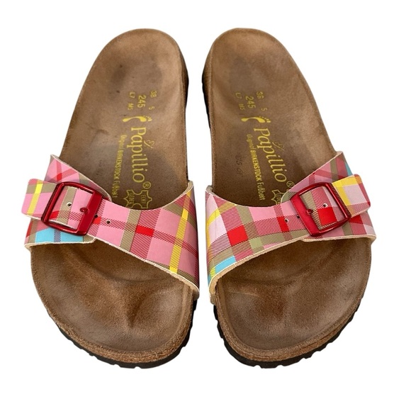 Papillio Birkenstock Birkis Women’s Pink Plaid Slide Sandals Shoes Sz 8 38 - Picture 3 of 7